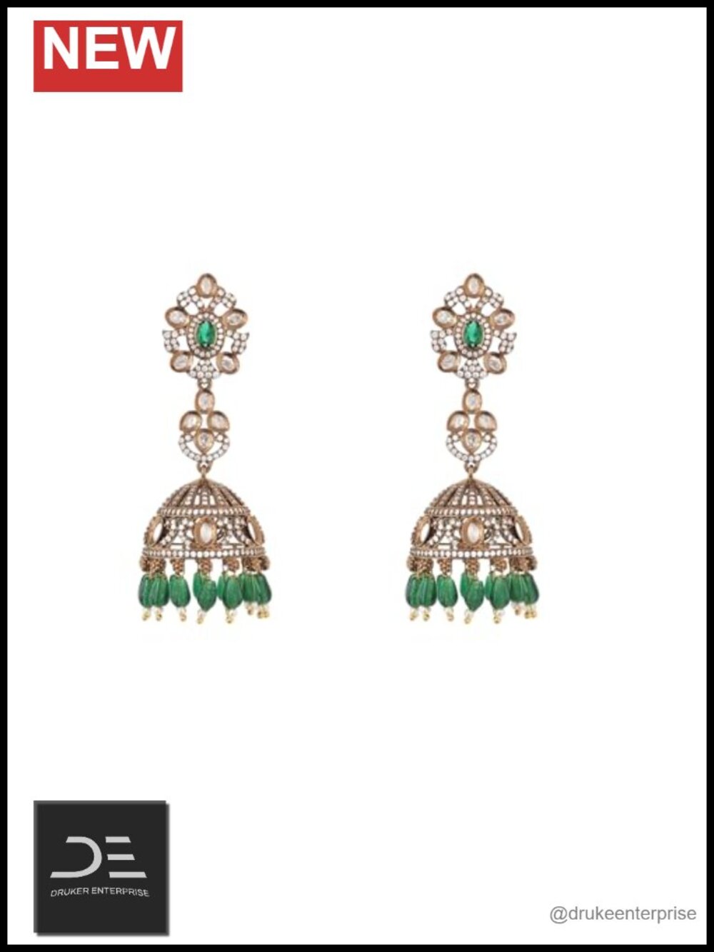 Antique Gold Plated Brass CZ Jhumka Drop Earrings for Women
